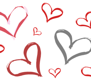 Red and blue hearts on a gray background.