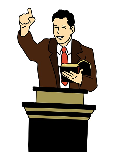 Preacher behind a podium.