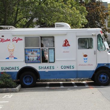 A white food truck that may include ice cream