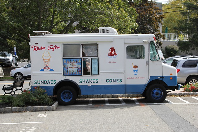A white food truck that may include ice cream