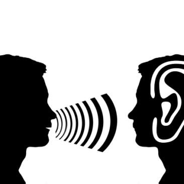 someone speaking, someone listening