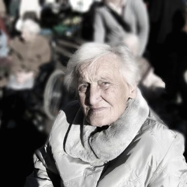 black and white picture of an older lady