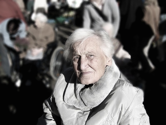black and white picture of an older lady