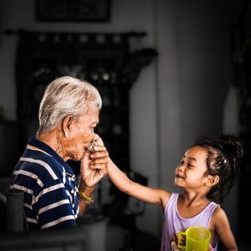 Old man, young girl, grandpa
