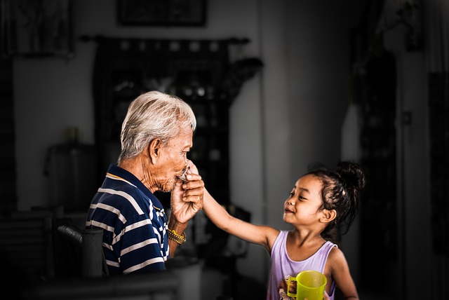 Old man, young girl, grandpa