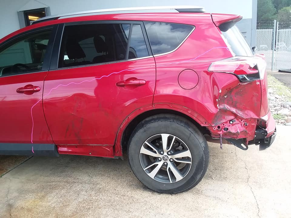 Damage from blow out on the interstate